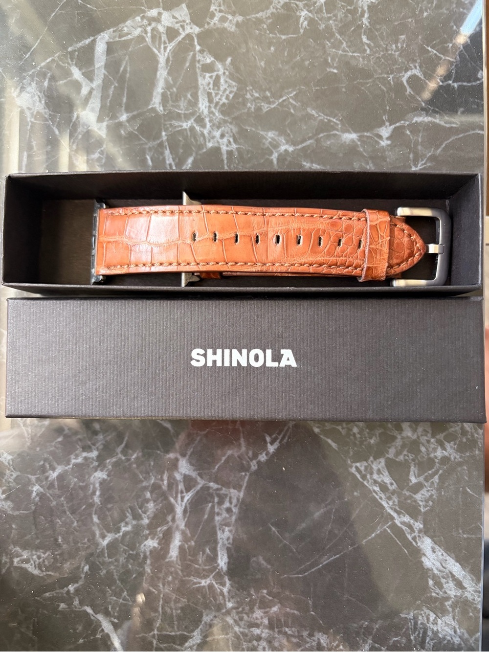 Shinola Cognac Croc-Embossed Leather Watch Strap for Apple Watch Ultra